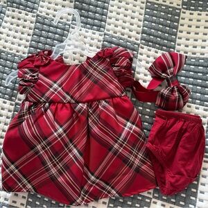 Baby Girls Plaid Satin Fit And Flare Dress with matching Bow Headwrap